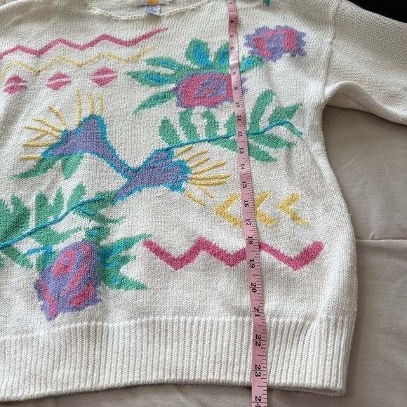 Vintage 80s Knit Short Sleeve Sweater Pullover Floral Abstract Size Medium - Picture 6 of 9